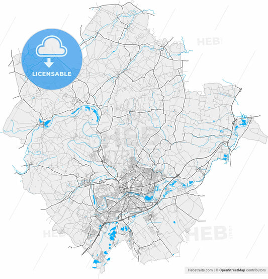 Bedford, East of England, England, high resolution vector map - Instant download PDF and JPG