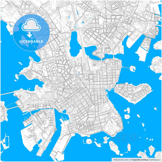 Helsinki, Finland, city map with high resolution roads.