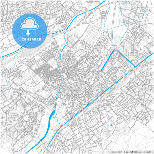 Mulhouse, Haut-Rhin, France, city map with high resolution roads.