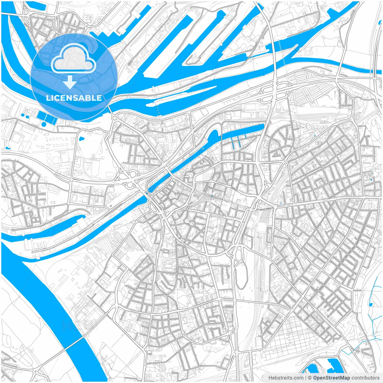 Duisburg, North Rhine-Westphalia, Germany, city map with high resolution roads.