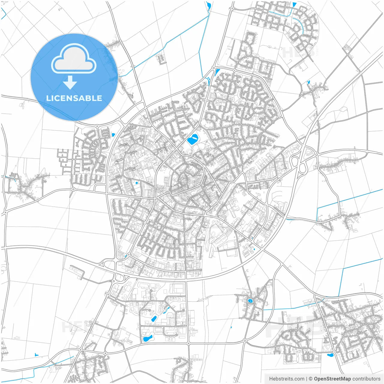 Erkelenz, North Rhine-Westphalia, Germany, city map with high resolution roads.