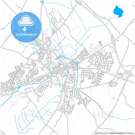 Mullingar, County Westmeath, Ireland, city map with high resolution roads.