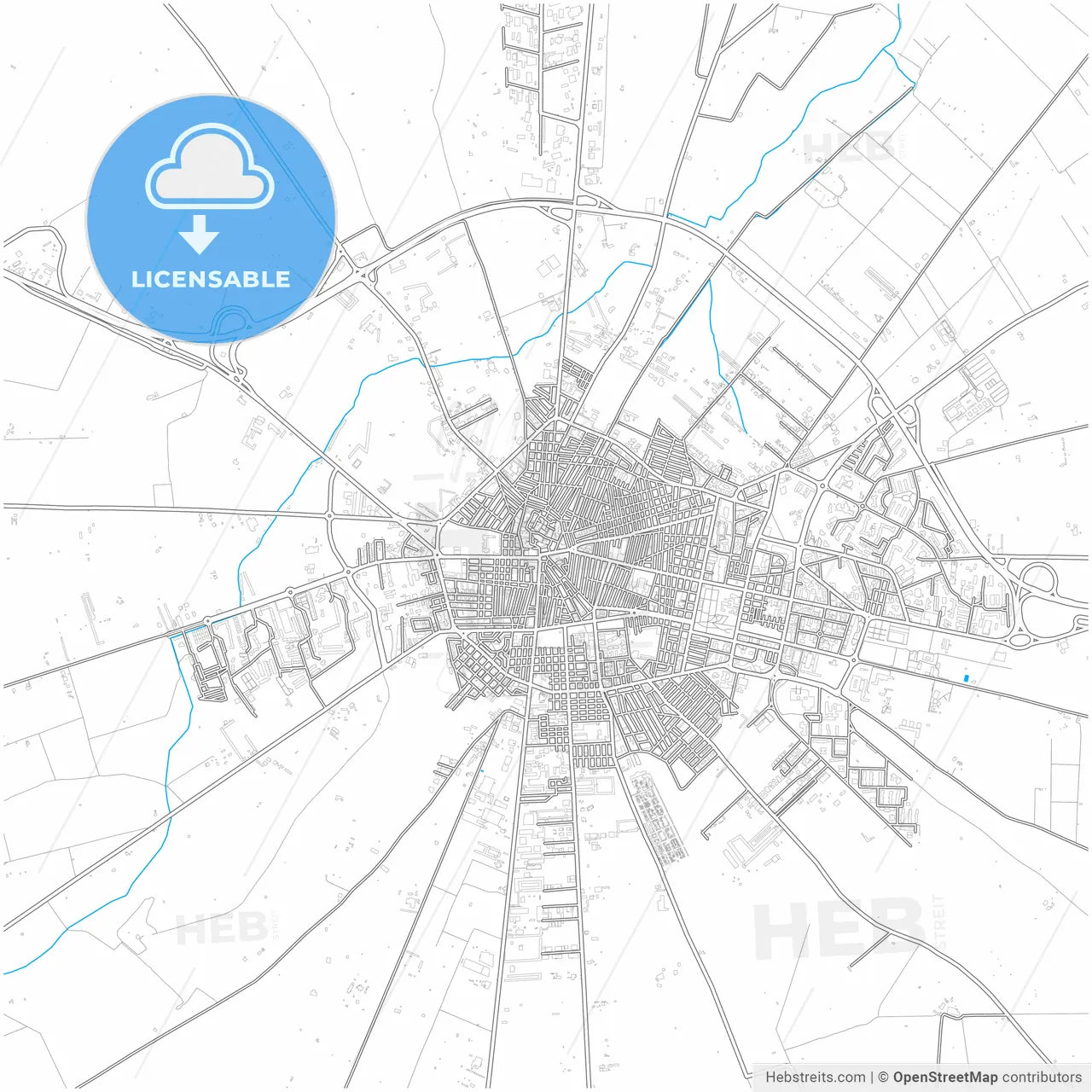 Cerignola, Apulia, Italy, city map with high resolution roads.