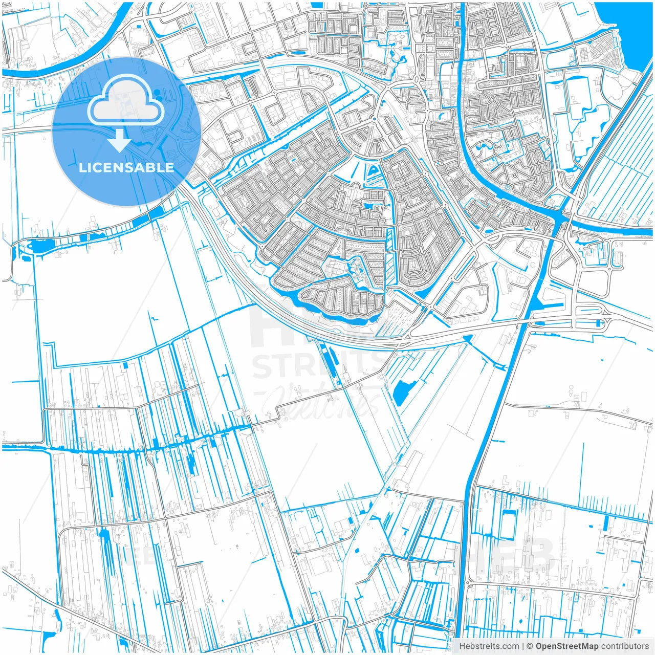 Alphen aan den Rijn, South Holland, Netherlands, city map with high resolution roads.