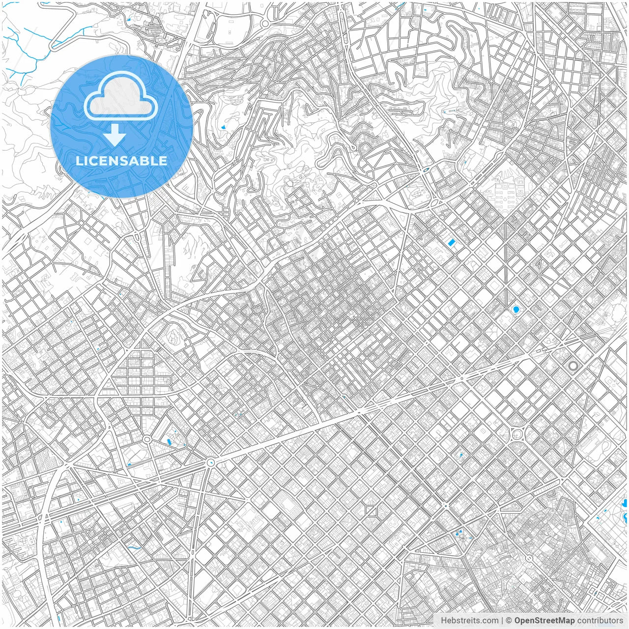 Gràcia, Barcelona, Spain, city map with high resolution roads.