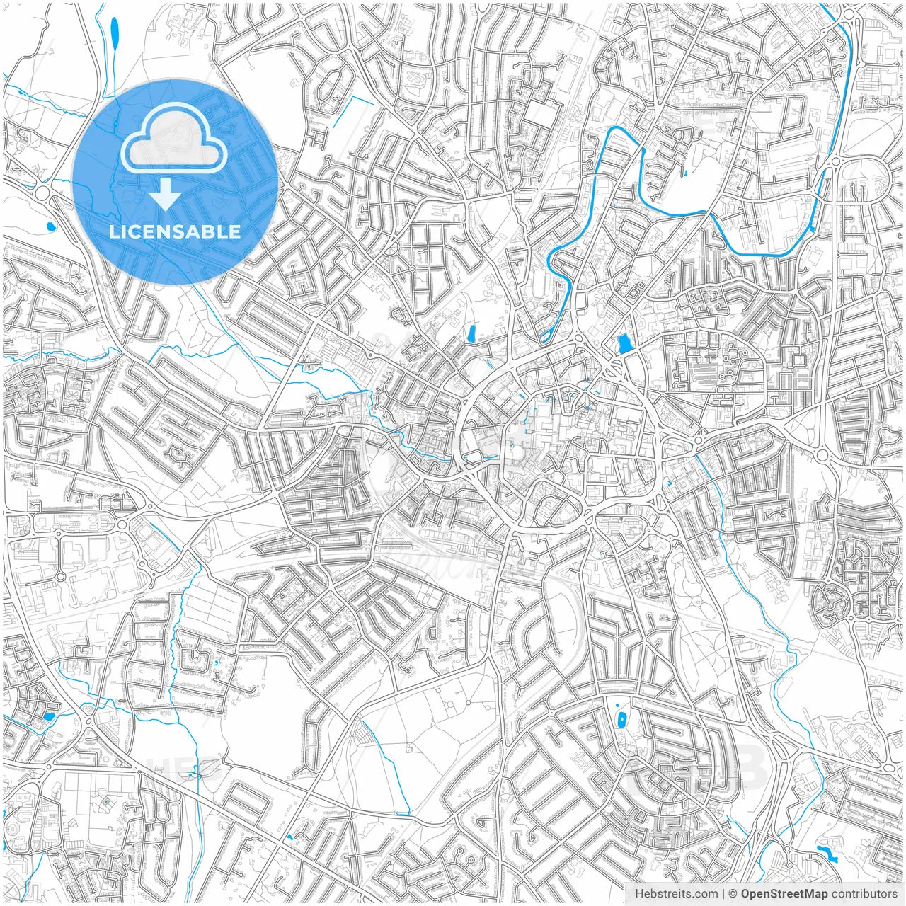 Coventry, West Midlands, England, city map with high resolution roads.