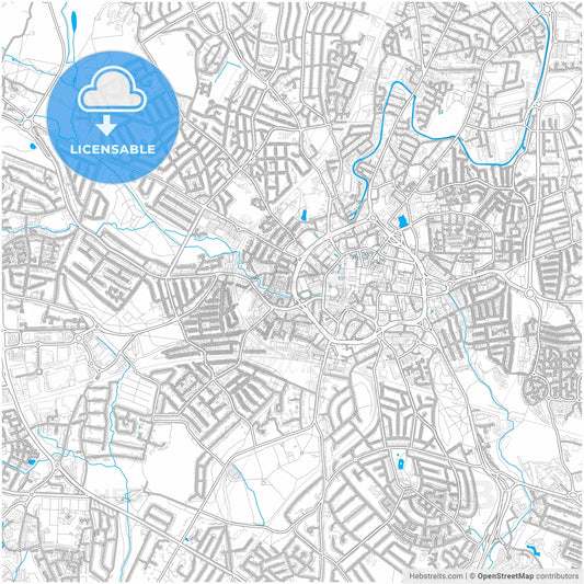 Coventry, West Midlands, England, city map with high resolution roads.