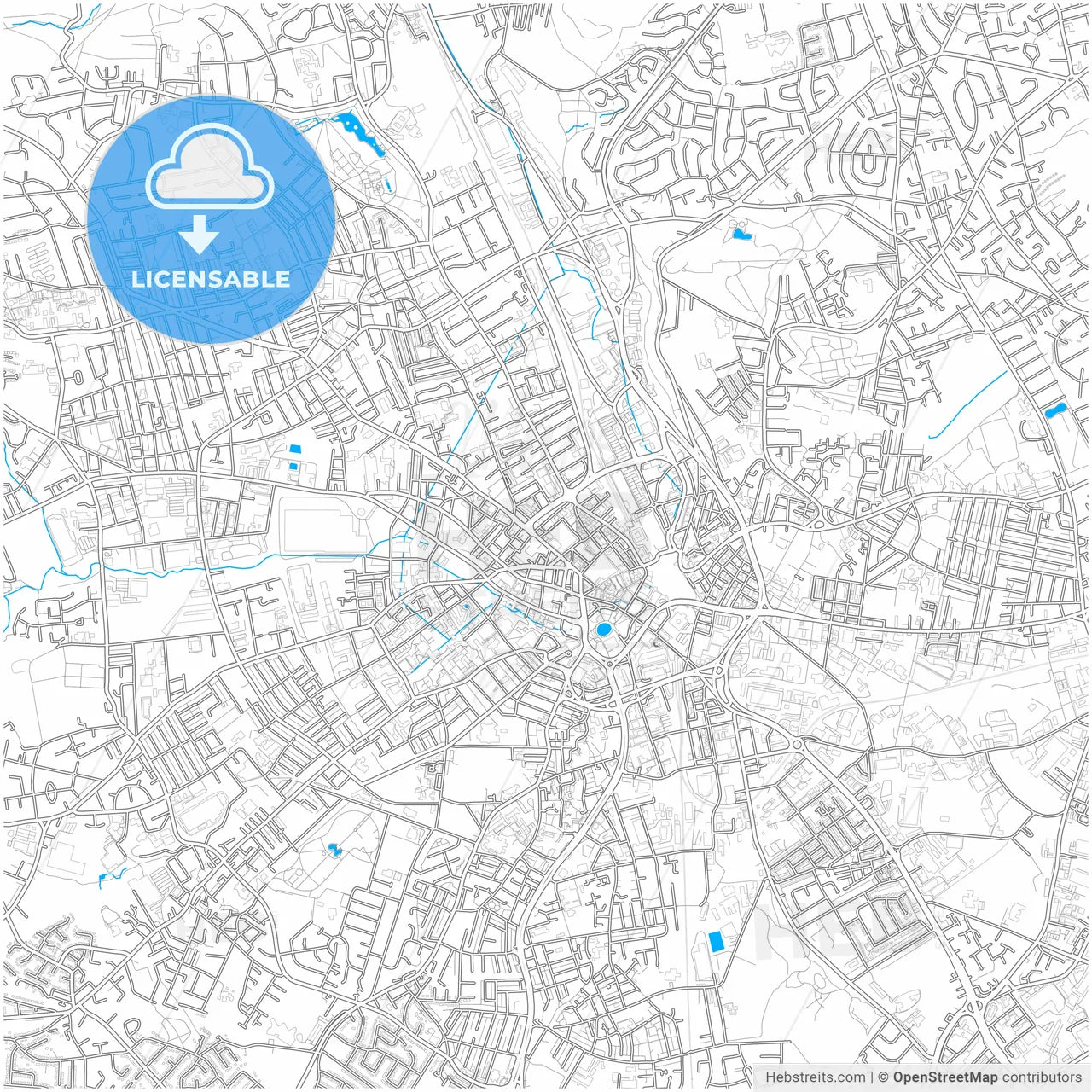 Bradford, Yorkshire and the Humber, England, city map with high resolution roads.