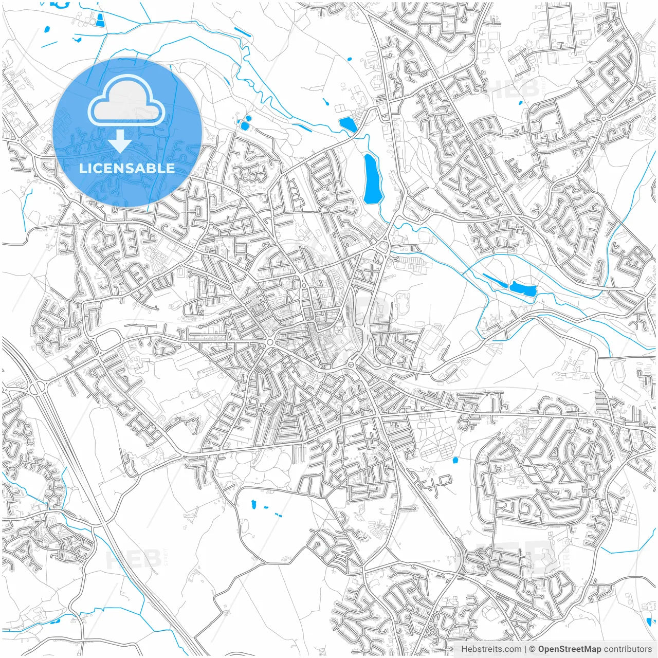 Barnsley, Yorkshire and the Humber, England, city map with high resolution roads.