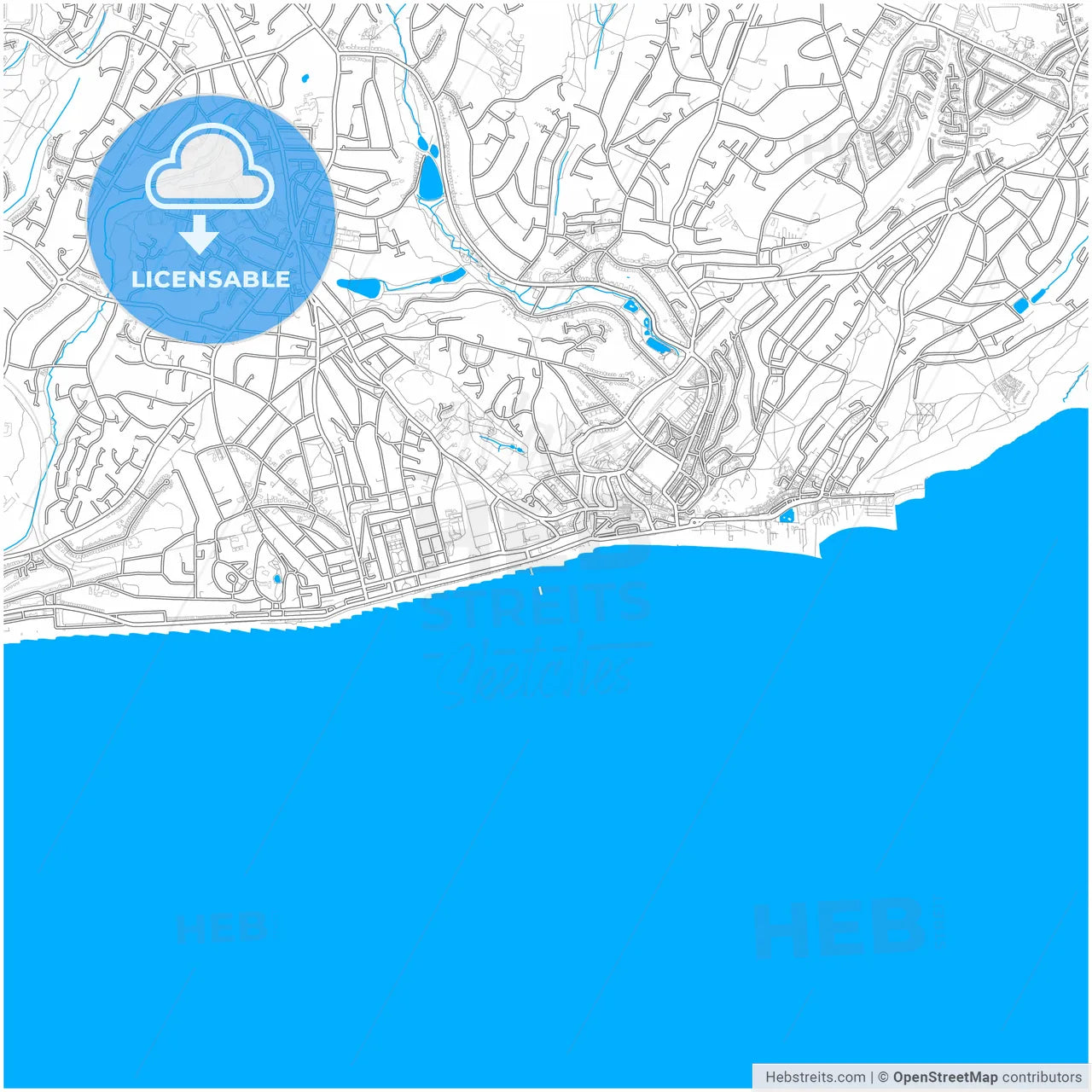 Hastings, South East England, England, city map with high resolution roads.