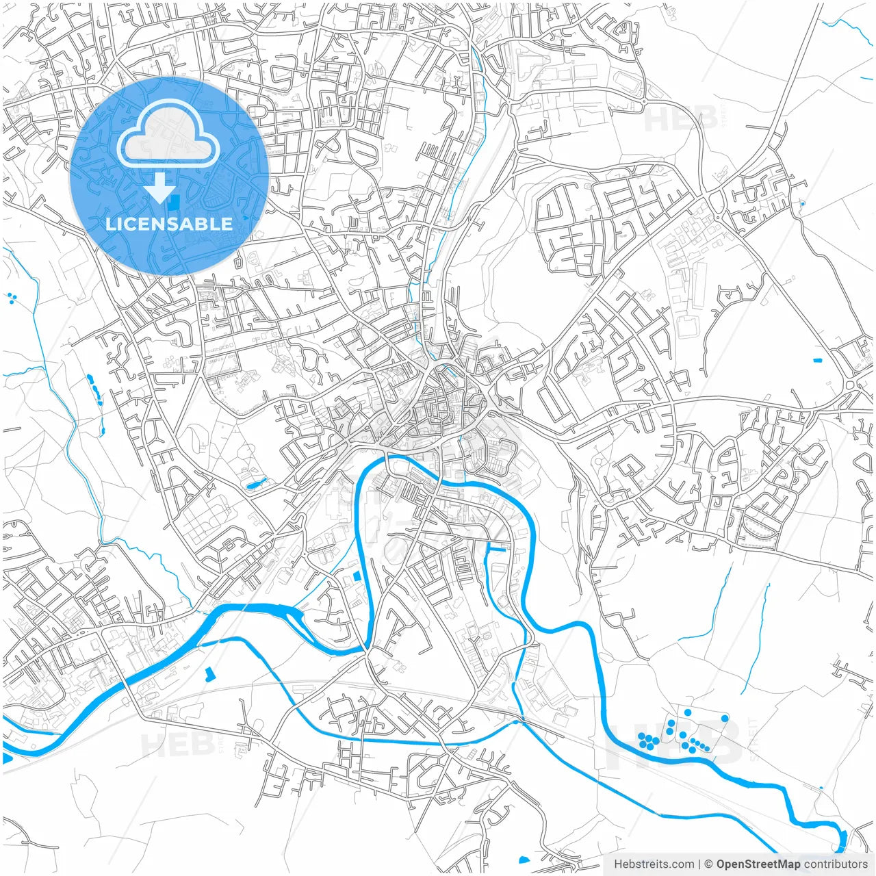 Dewsbury, Yorkshire and the Humber, England, city map with high resolution roads.