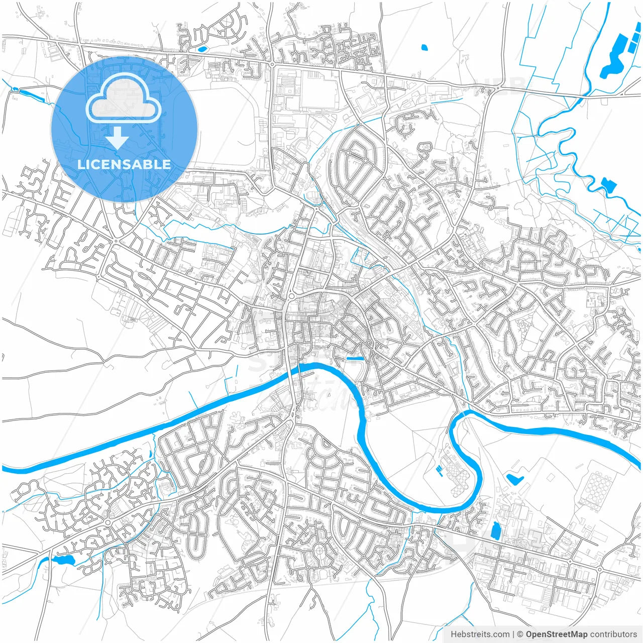 Hereford, West Midlands, England, city map with high resolution roads.