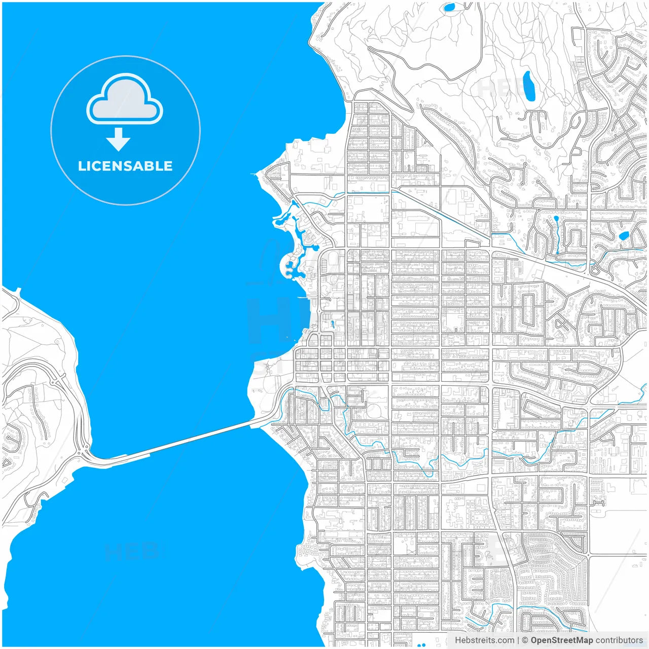 Kelowna, British Columbia, Canada, city map with high resolution roads.