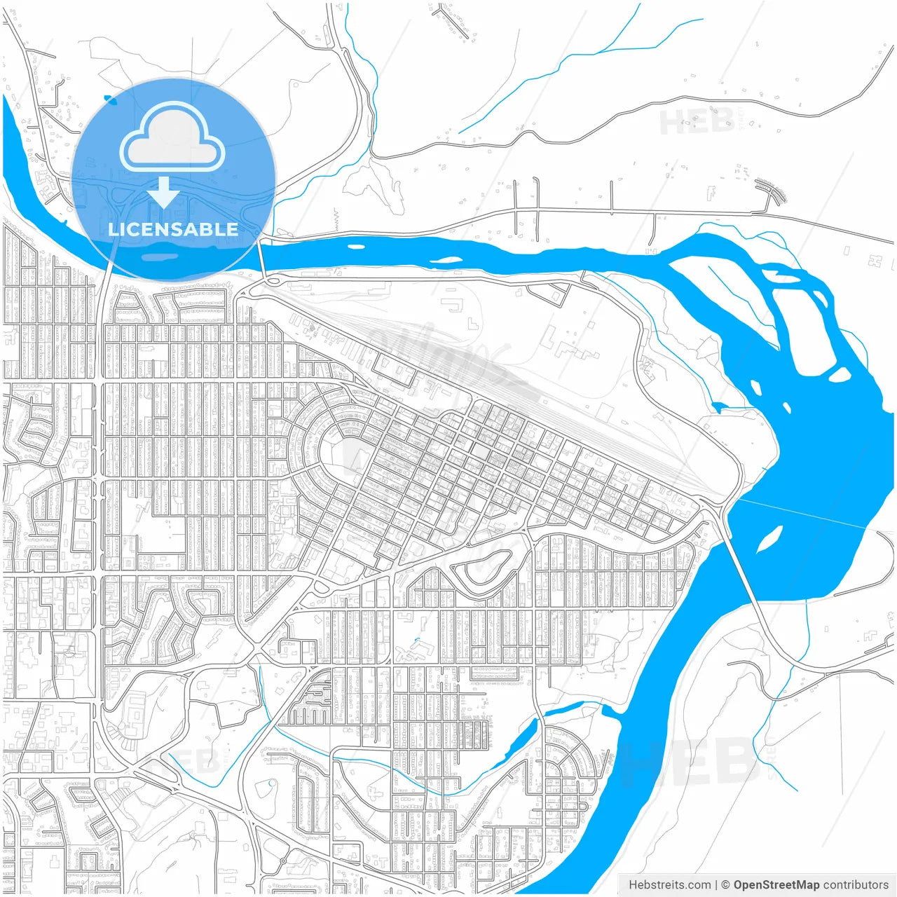 Prince George, British Columbia, Canada, city map with high resolution roads.