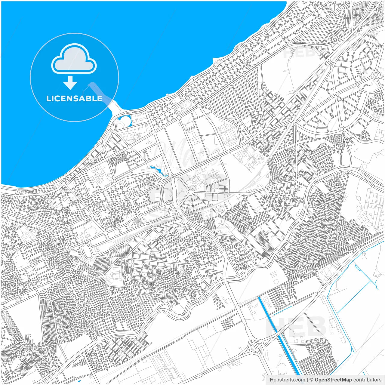 Alexandria, Egypt, city map with high resolution roads.