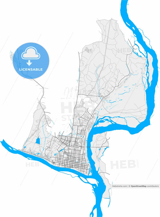 Blagoveshchensk, Amur Oblast, Russia, high resolution vector map - Instant download PDF and JPG