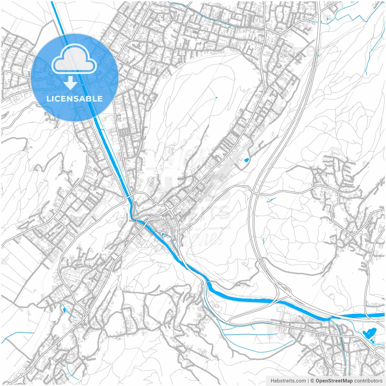 Feldkirch, Vorarlberg, Austria, city map with high resolution roads.