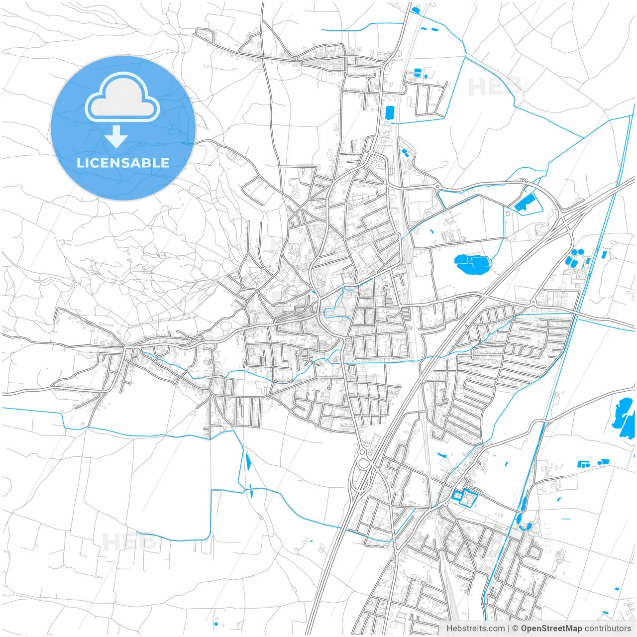 Bad Vöslau, Lower Austria, Austria, city map with high resolution roads.