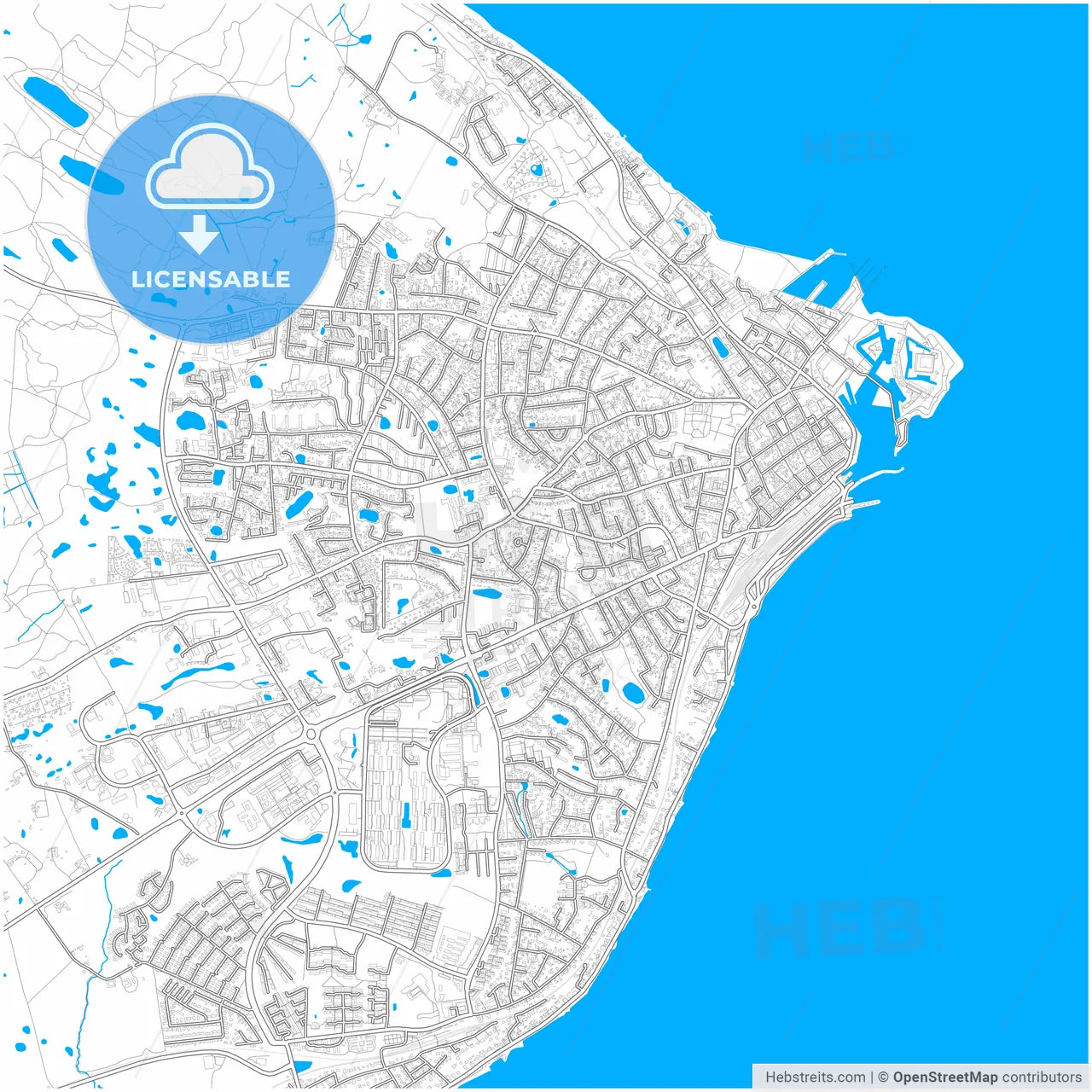 Helsingør Municipality, Denmark, city map with high resolution roads.