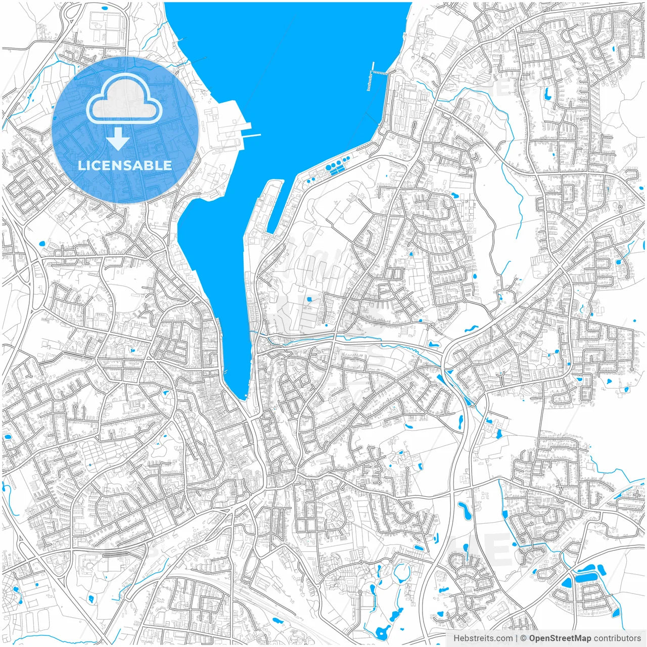 Flensburg, Schleswig-Holstein, Germany, city map with high resolution roads.