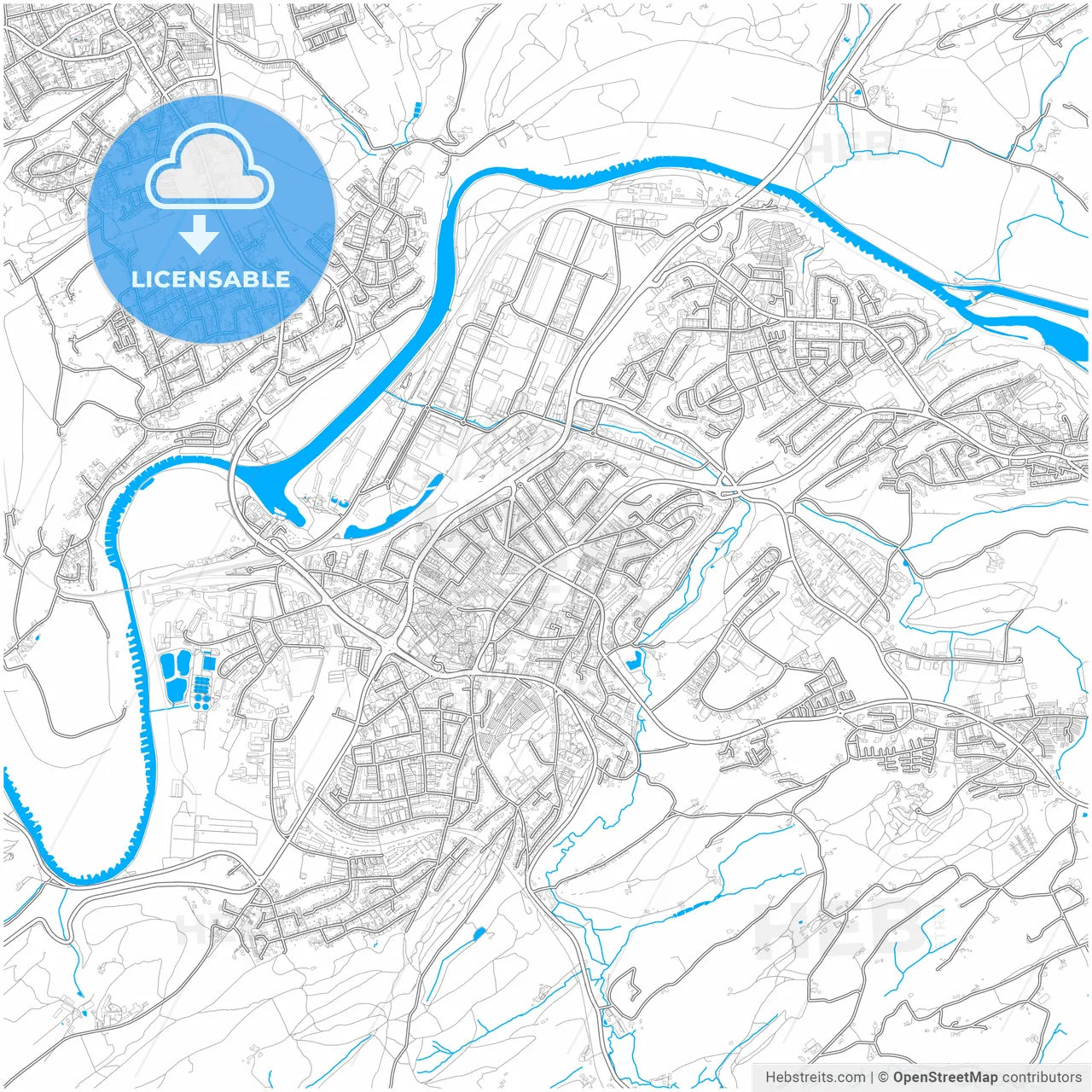 Hattingen, North Rhine-Westphalia, Germany, city map with high resolution roads.