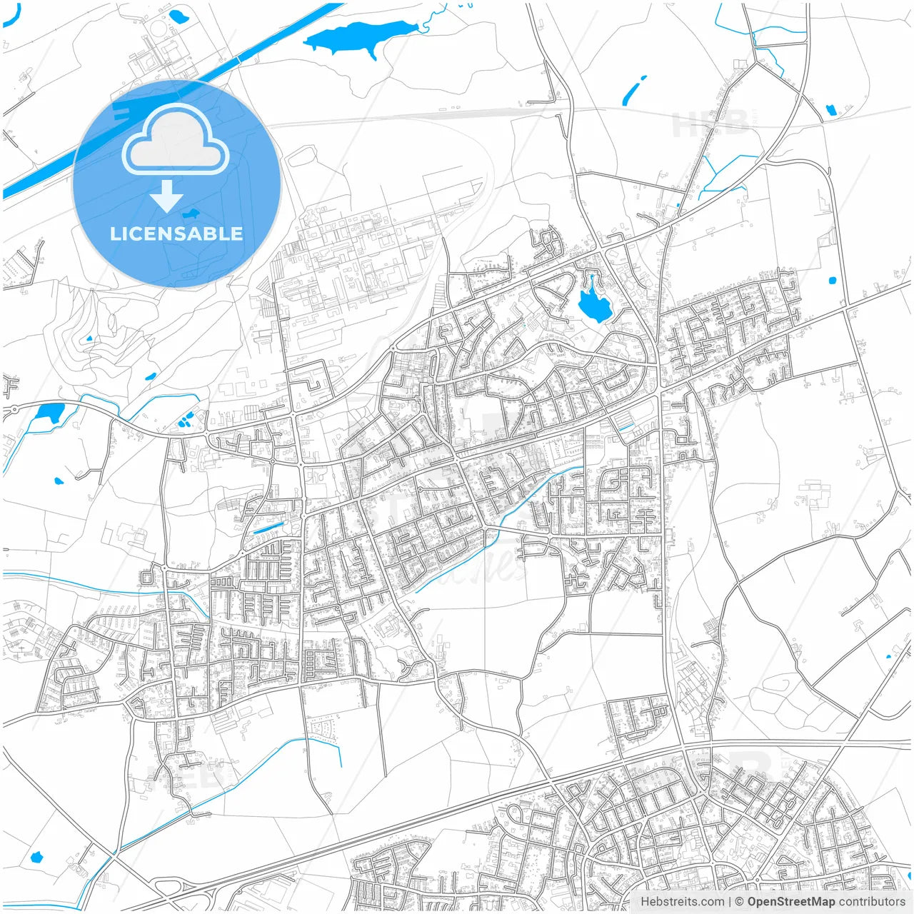 Bergkamen, North Rhine-Westphalia, Germany, city map with high resolution roads.