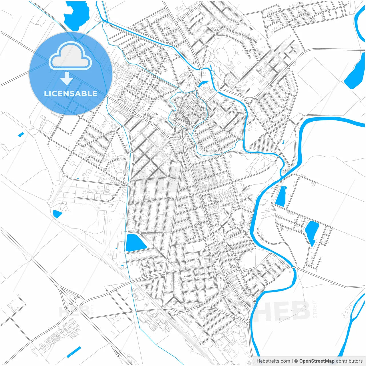 Mosonmagyaróvár, Győr-Moson-Sopron, Hungary, city map with high resolution roads.
