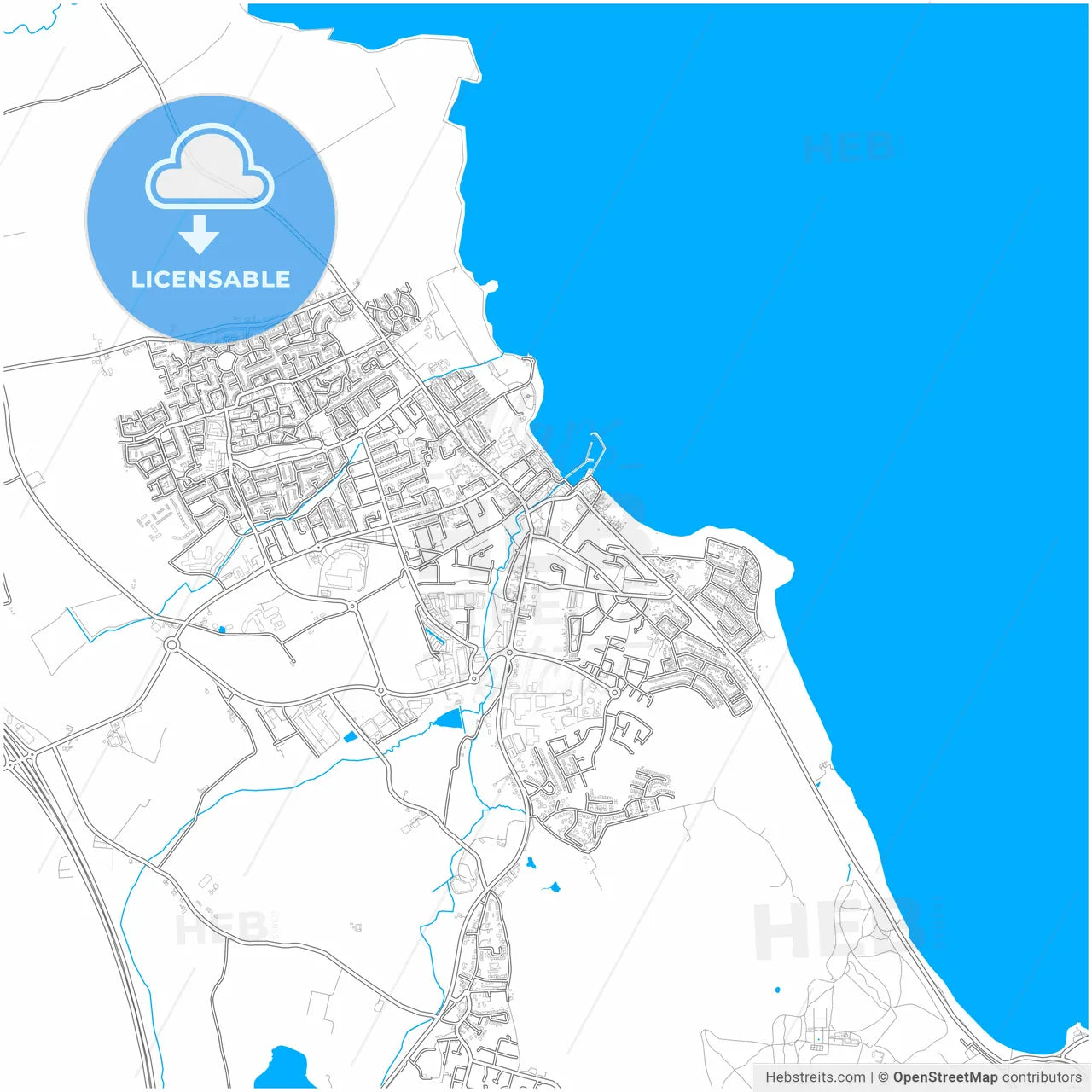 Balbriggan, Fingal, Ireland, city map with high resolution roads.