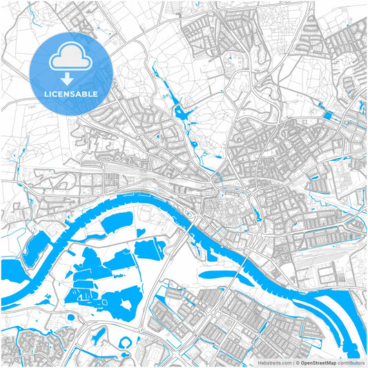 Arnhem, Gelderland, Netherlands, city map with high resolution roads.