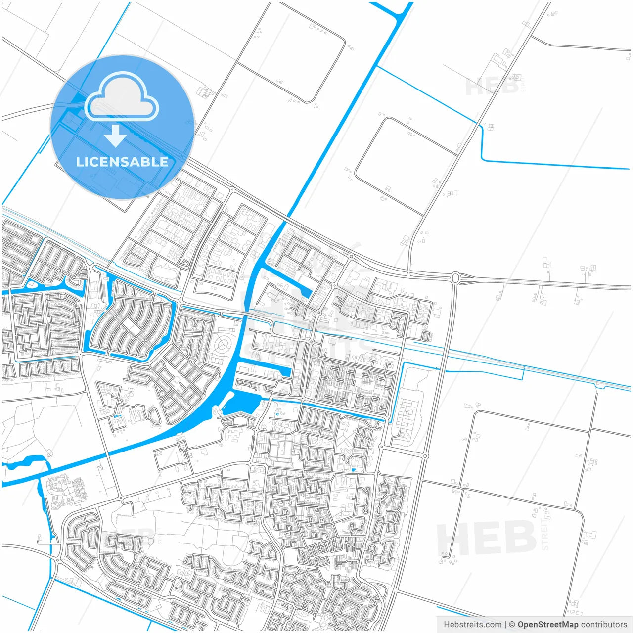 Dronten, Flevoland, Netherlands, city map with high resolution roads.