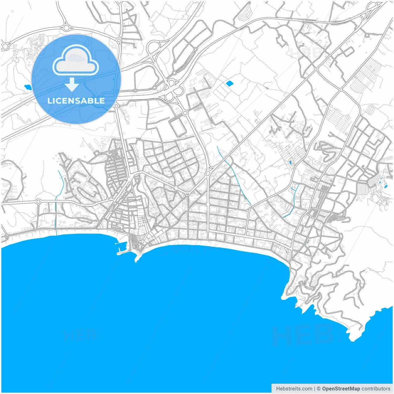 Benidorm, Alicante, Spain, city map with high resolution roads.