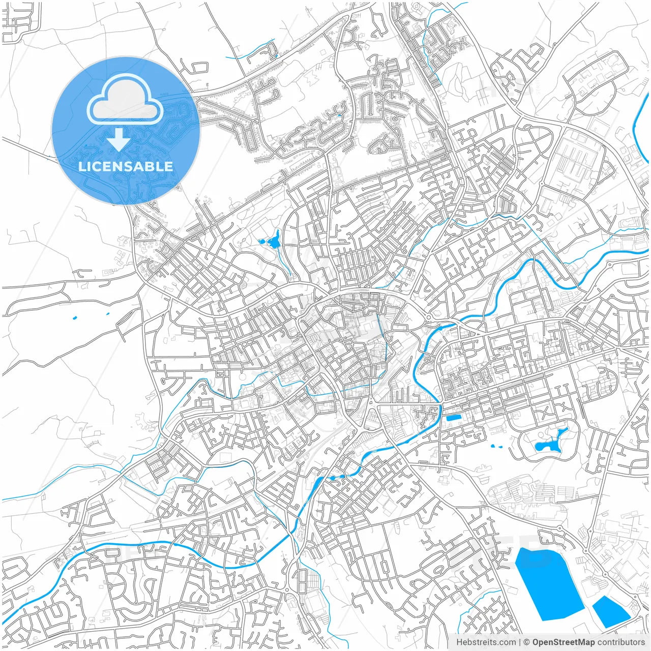 Blackburn, North West England, England, city map with high resolution roads.