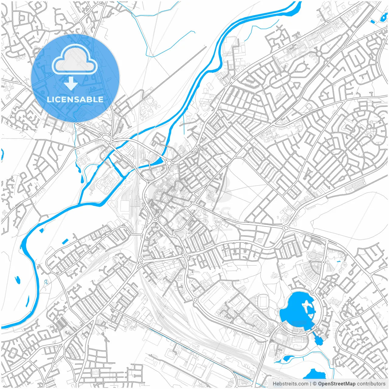 Doncaster, Yorkshire and the Humber, England, city map with high resolution roads.