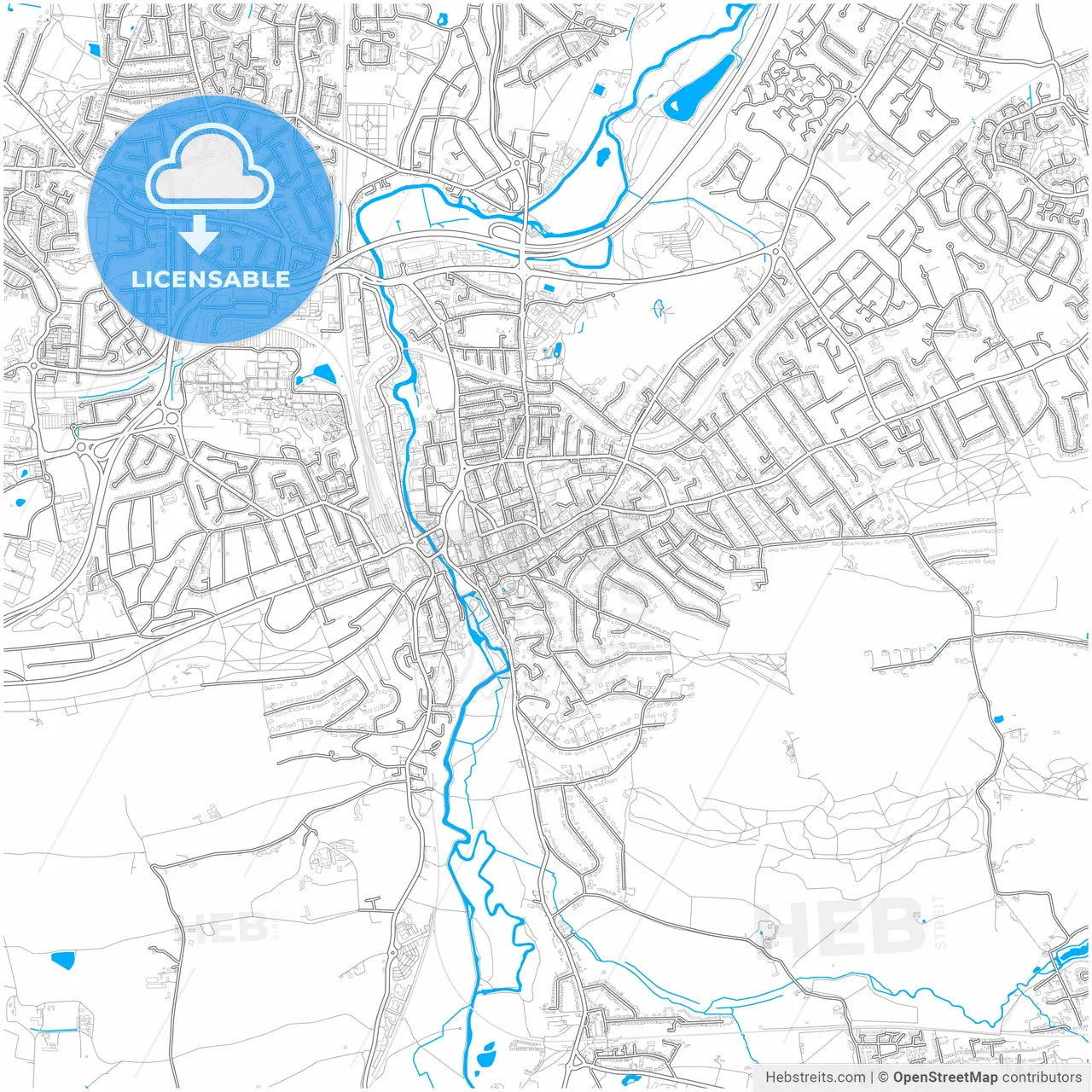 Guildford, South East England, England, city map with high resolution roads.