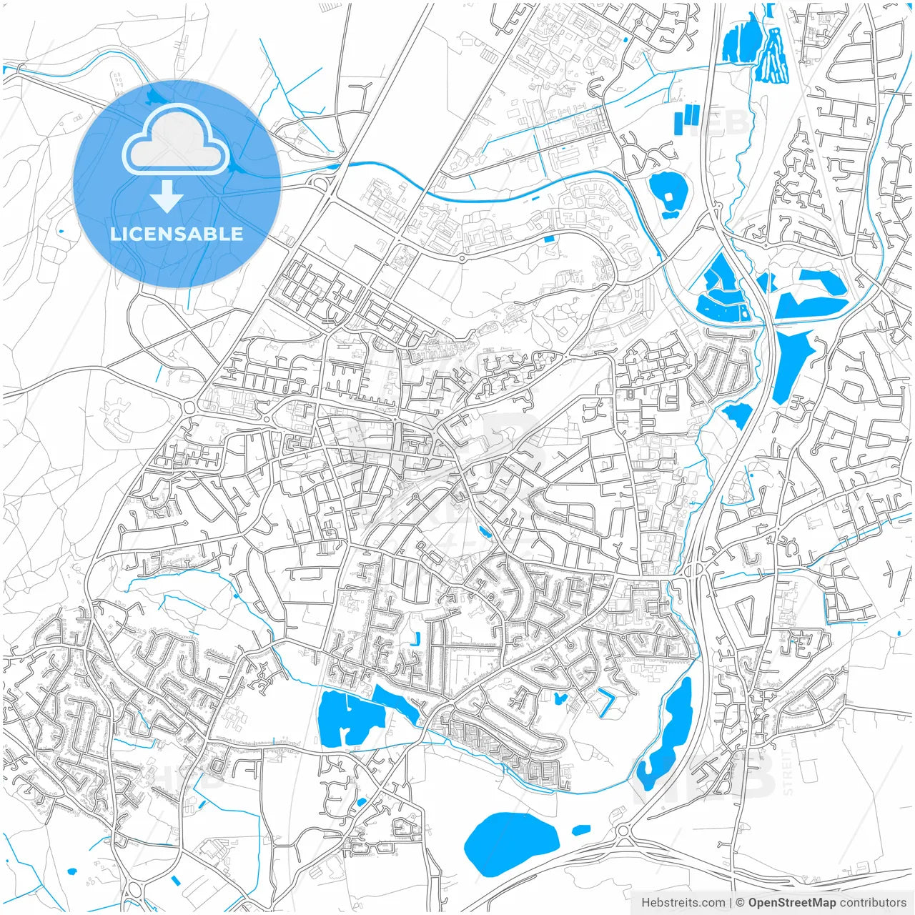 Aldershot, South East England, England, city map with high resolution roads.