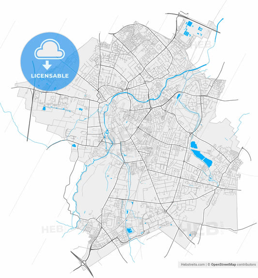 Cambridge, East of England, England, high resolution vector map - Instant download PDF and JPG