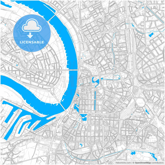 Düsseldorf, North Rhine-Westphalia, Germany, city map with high resolution roads.