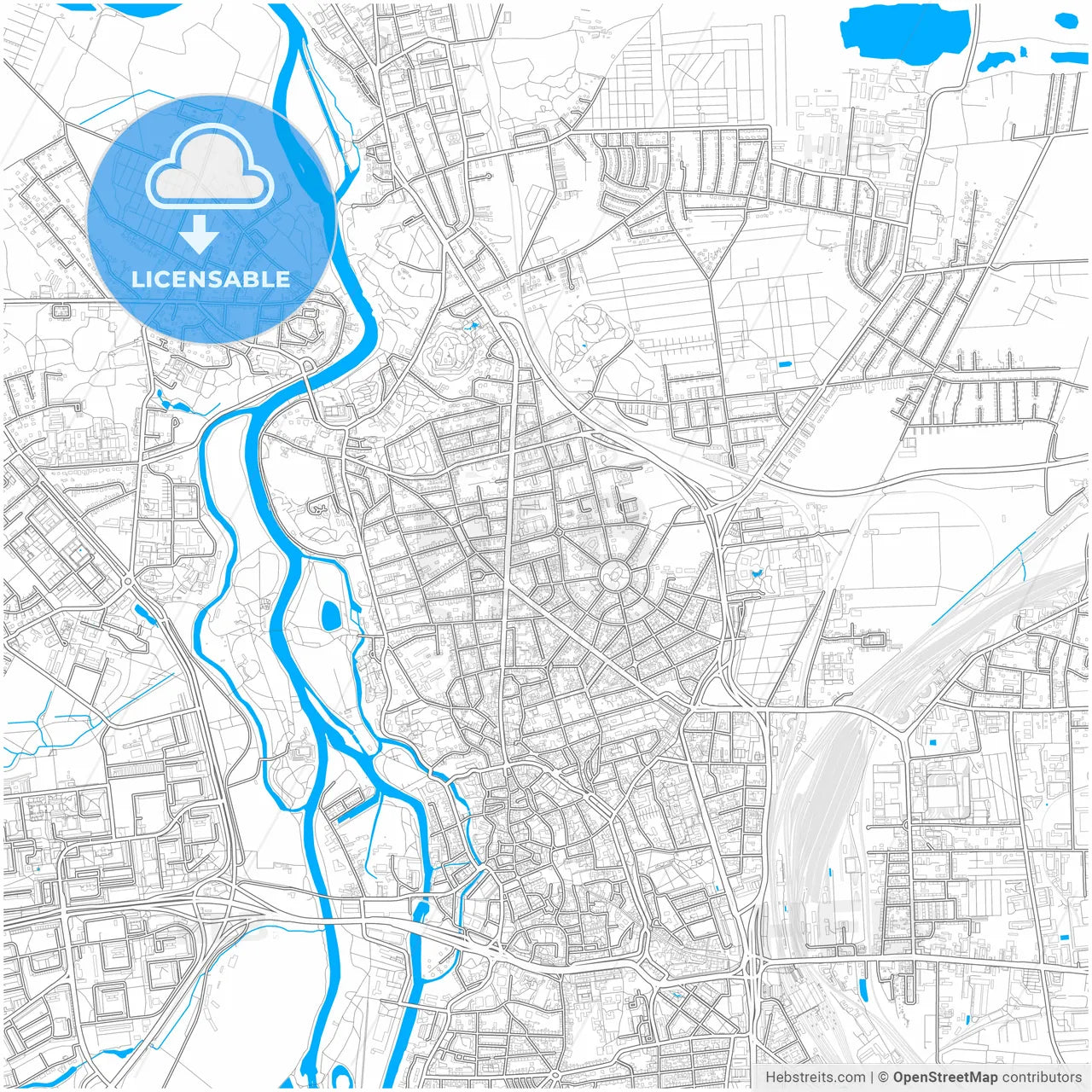 Halle (Saale), Saxony-Anhalt, Germany, city map with high resolution roads.