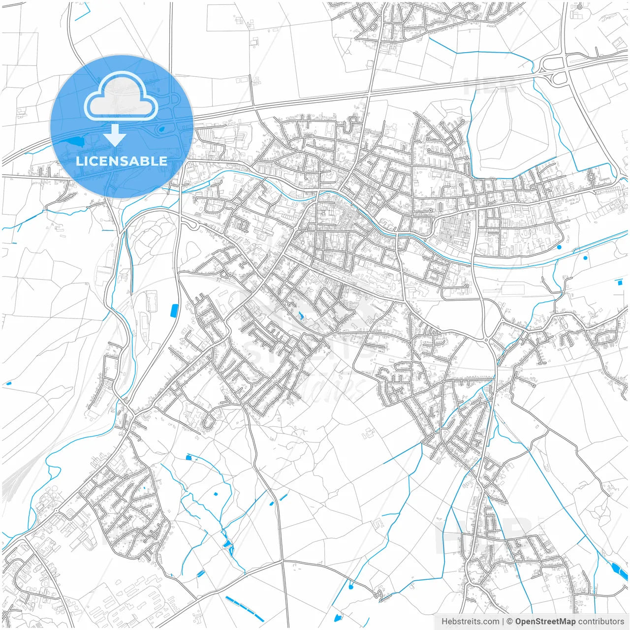 Eschweiler, North Rhine-Westphalia, Germany, city map with high resolution roads.