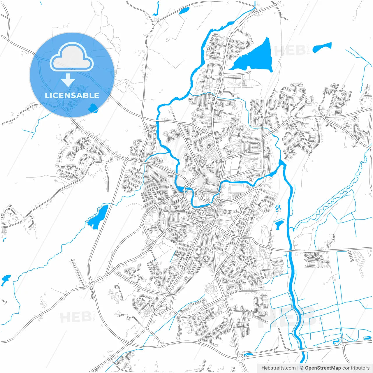 Ennis, County Clare, Ireland, city map with high resolution roads.