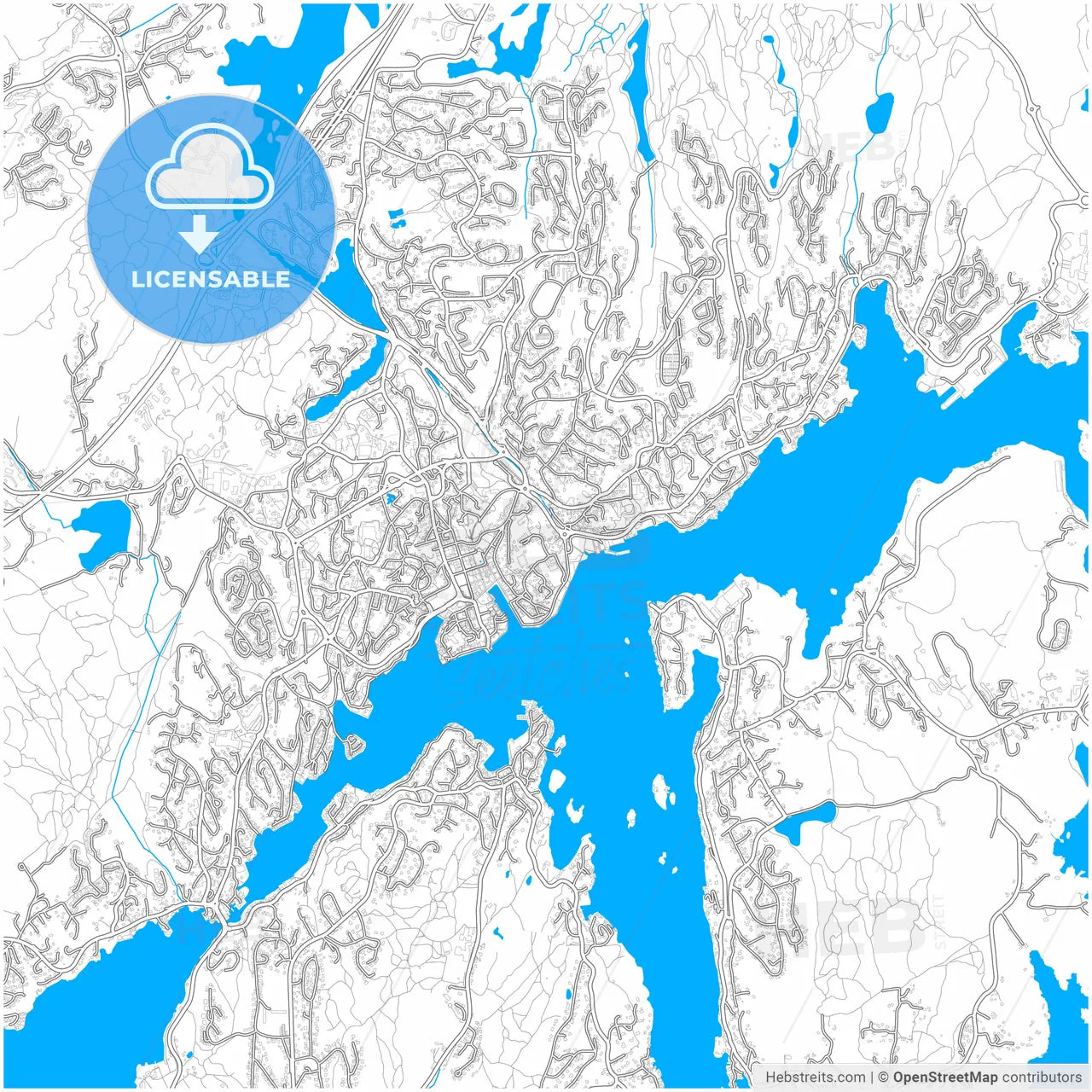 Arendal, Aust-Agder, Norway, city map with high resolution roads.