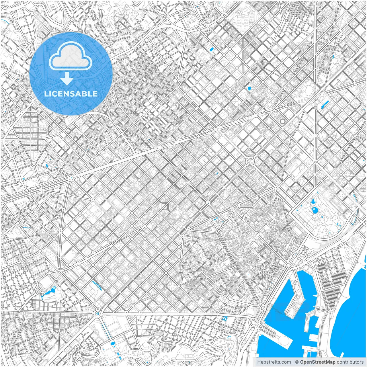 Eixample, Barcelona, Spain, city map with high resolution roads.