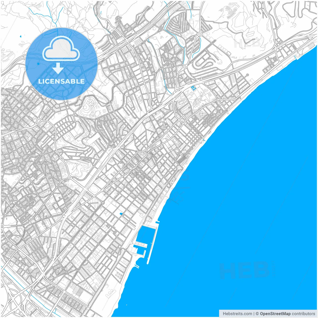 Badalona, Barcelona, Spain, city map with high resolution roads.