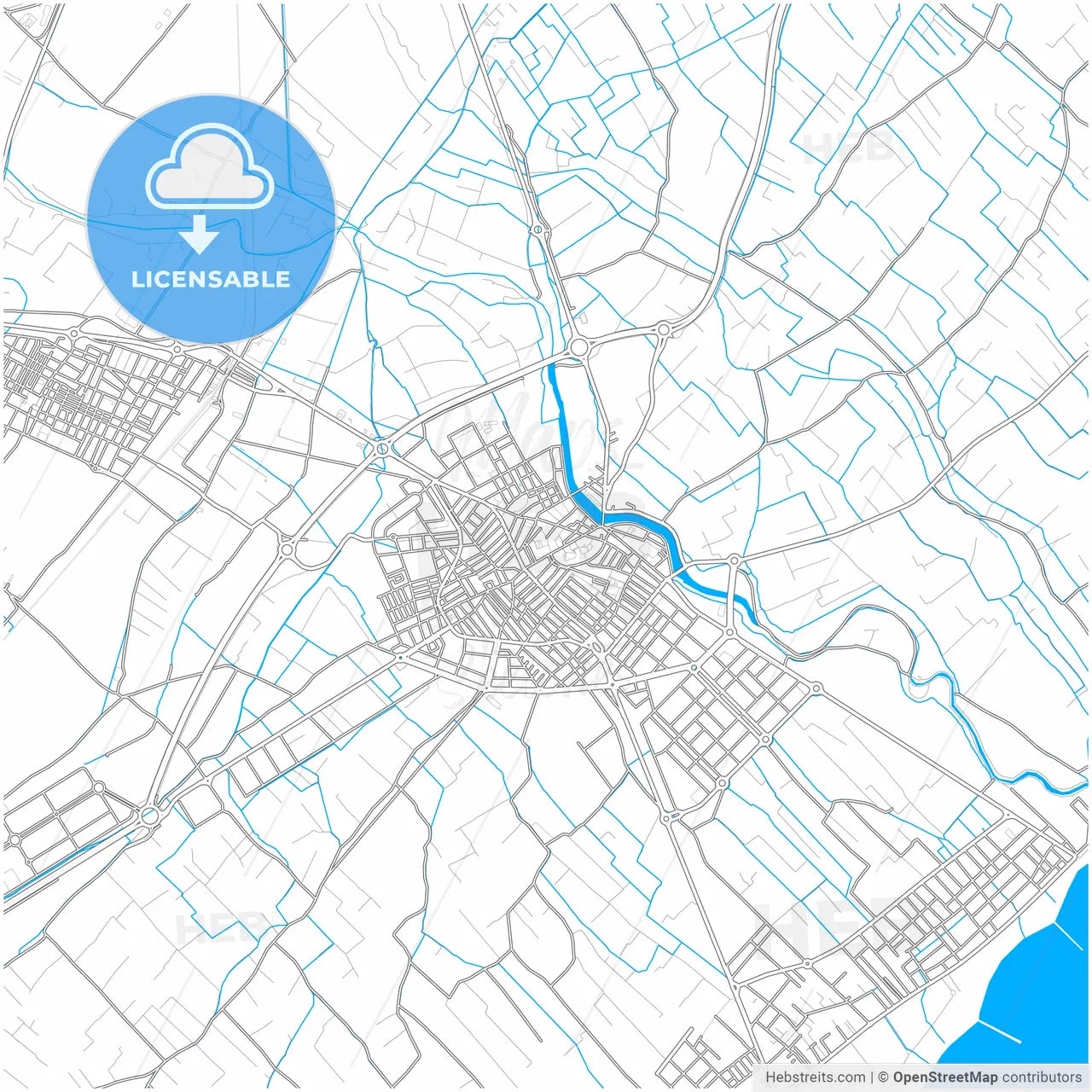 Burriana, Castellón, Spain, city map with high resolution roads.