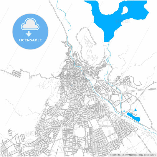 Bergama, İzmir, Turkey, city map with high resolution roads.