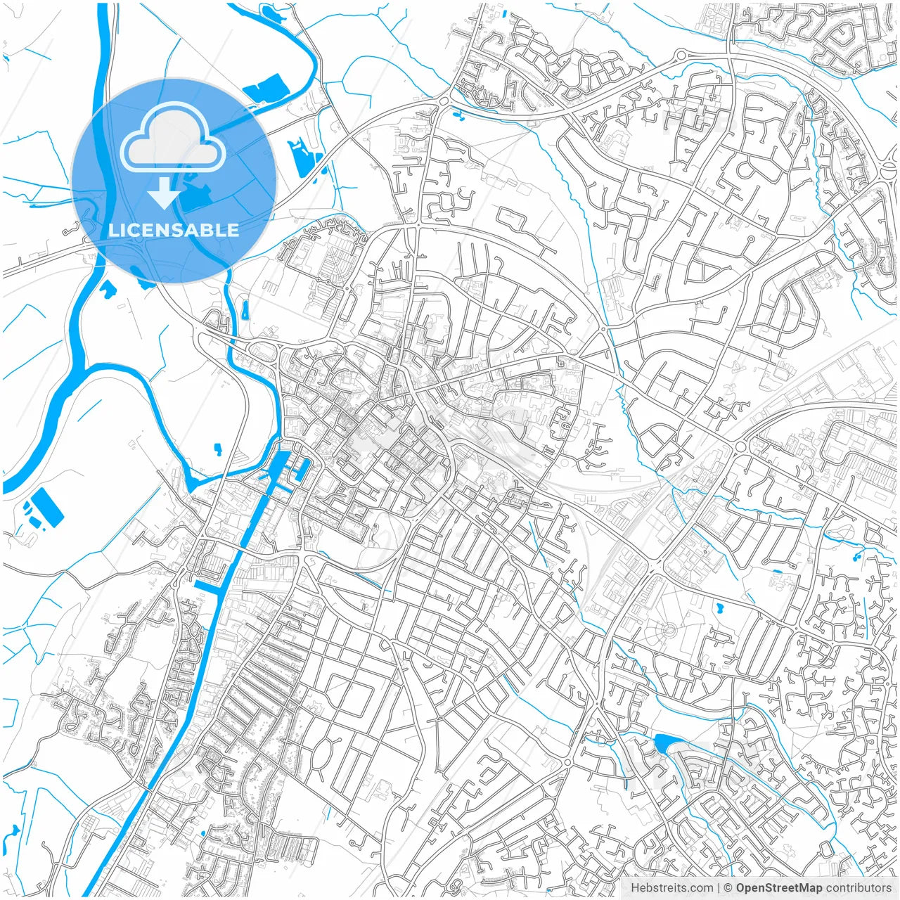 Gloucester, South West England, England, city map with high resolution roads.