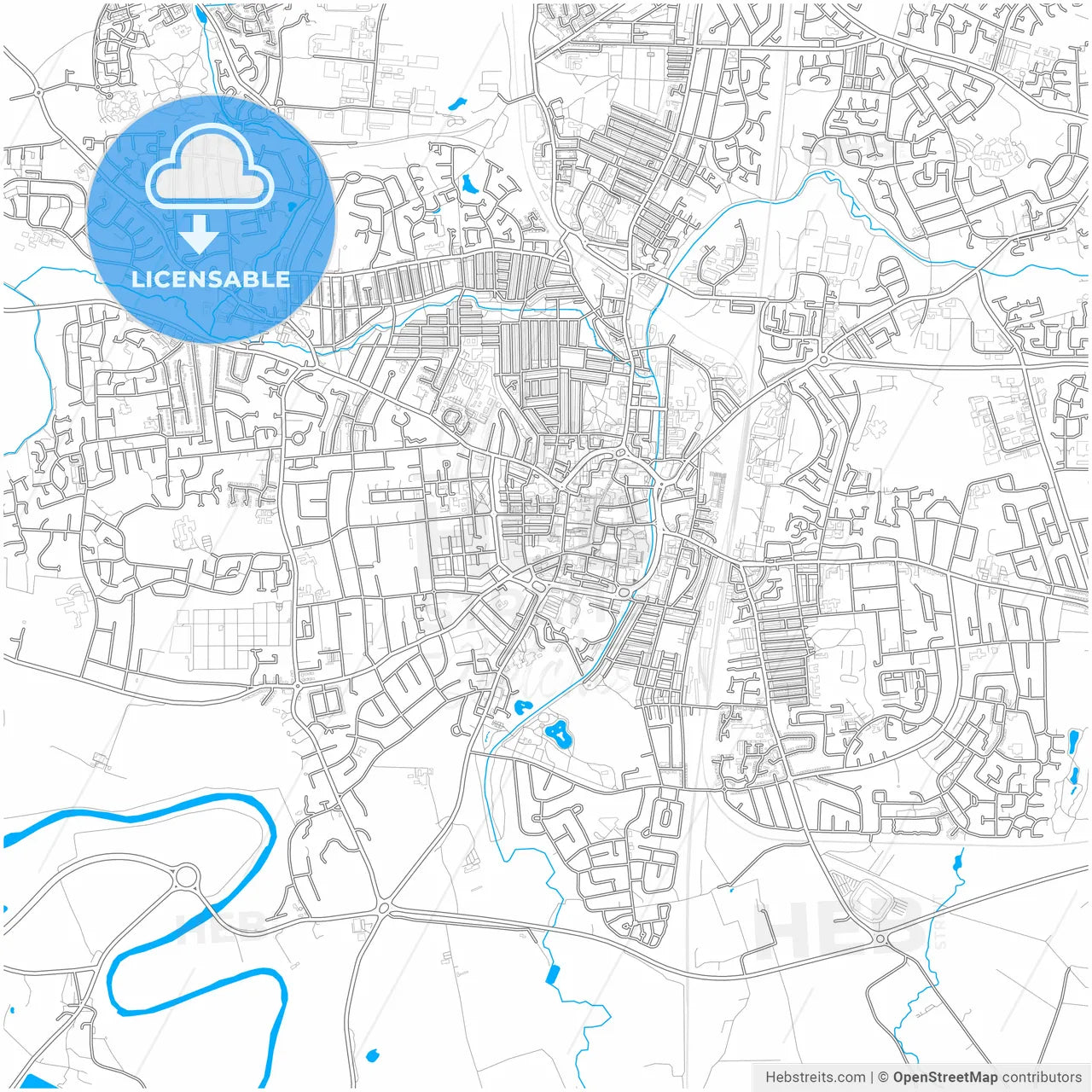 Darlington, North East England, England, city map with high resolution roads.