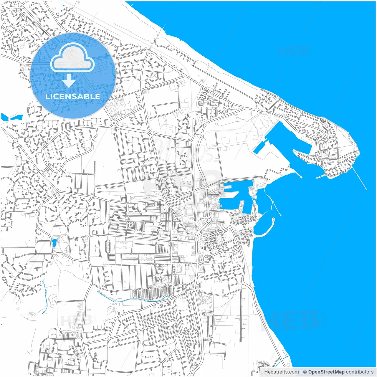Hartlepool, North East England, England, city map with high resolution roads.