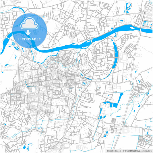 Chiang Rai, Chiang Rai, Thailand, city map with high resolution roads.
