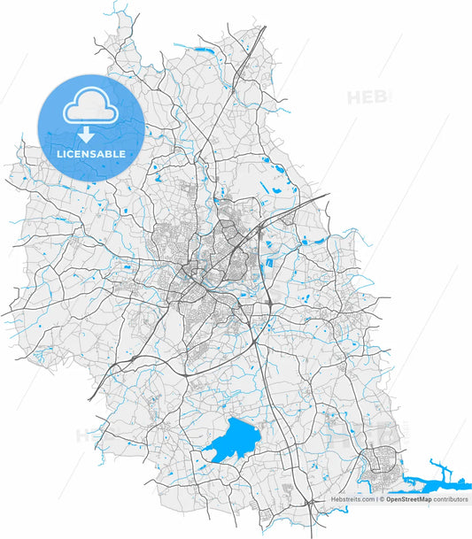 Chelmsford, East of England, England, high resolution vector map - Instant download PDF and JPG